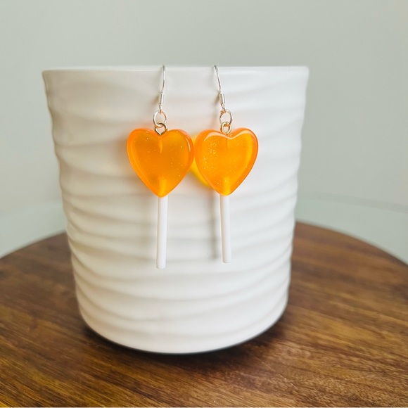 Sterling Silver Orange Lollipop Earrings - Picture 4 of 6